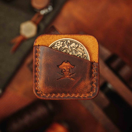 Pirate Goods Peso Pocket Coin Holder – Leather Challenge Coin Case for EDC