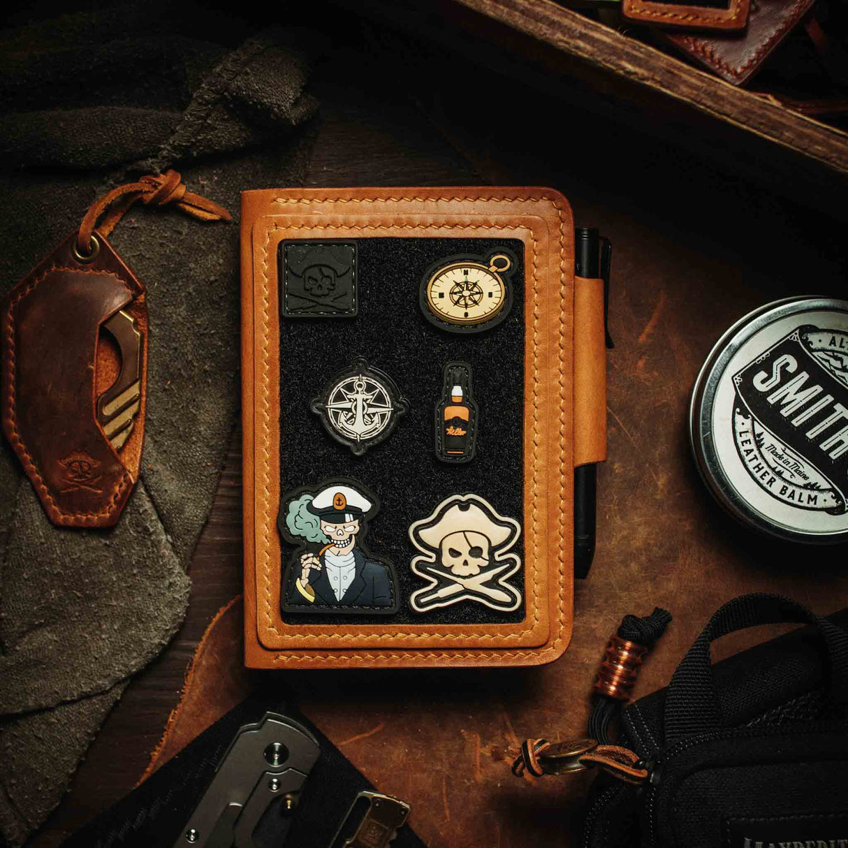 Pirate Goods Quartermaster v2 Passport Wallet – Leather Travel EDC Organizer with Velcro Panel & Field Notes Holder