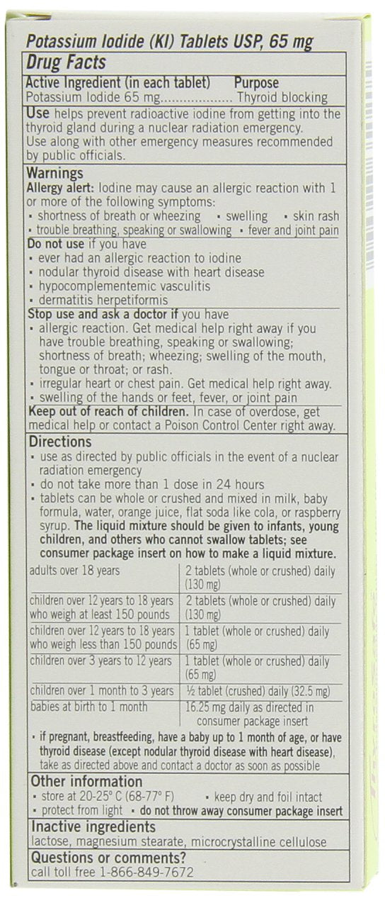 FDA Approved Thyrosafe Potassium Iodide (KI) Tablets - Protects Against Radioactive Iodine